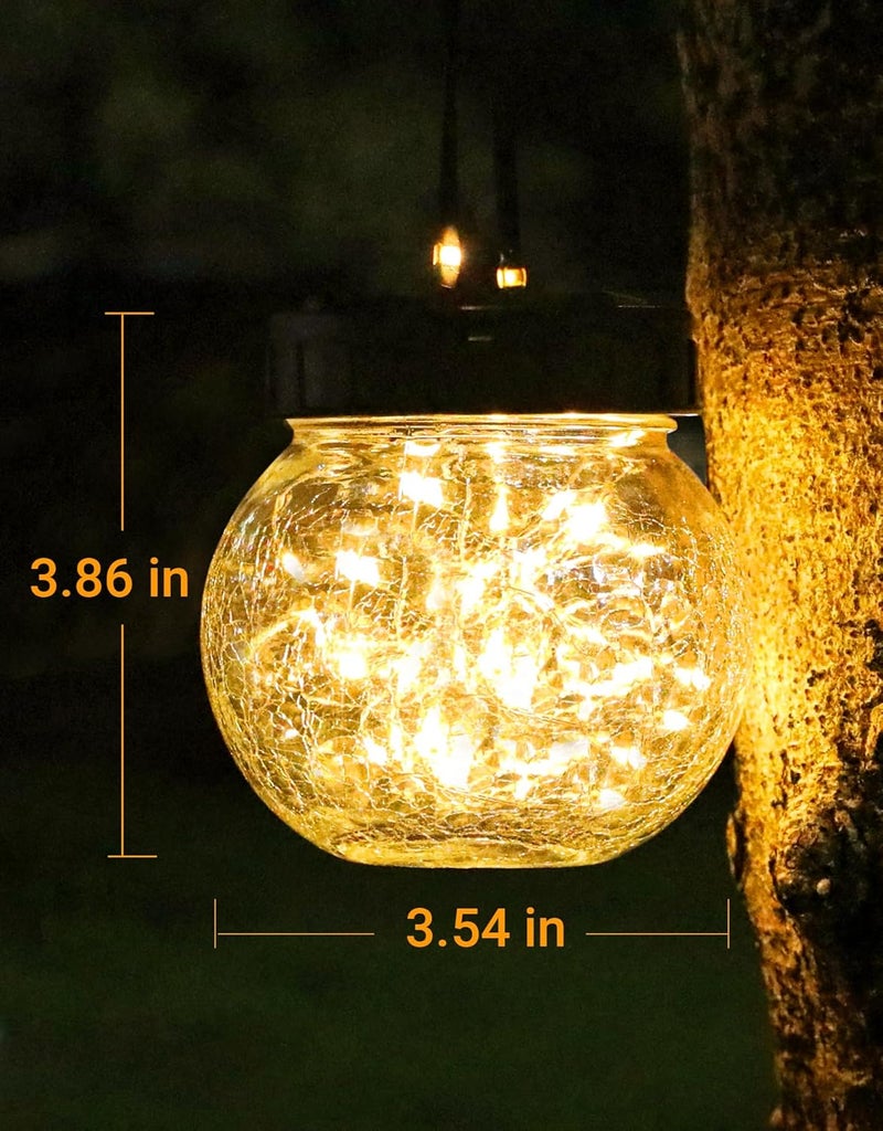PARTPHONER Solar Lights Outdoor Waterproof 12-Pack, Solar Powered Hanging Lantern Cracked Glass Hanging Globes for Yard Decor Christmas Decoration, Shepherd Hook, Garden Tree Table Ornaments, Warm - Image 3